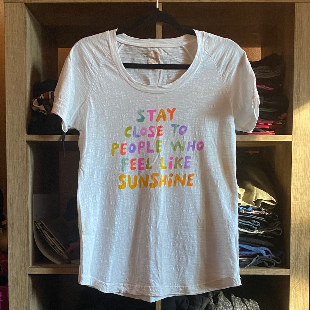 NATURAL LIFE White Tee with Multicolor Sunshine Text